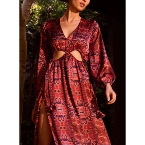 NWT MISA Los Angeles Kasia Maxi Dress Septima Tapestry Satin Cut-Outs M - Picture 10 of 13